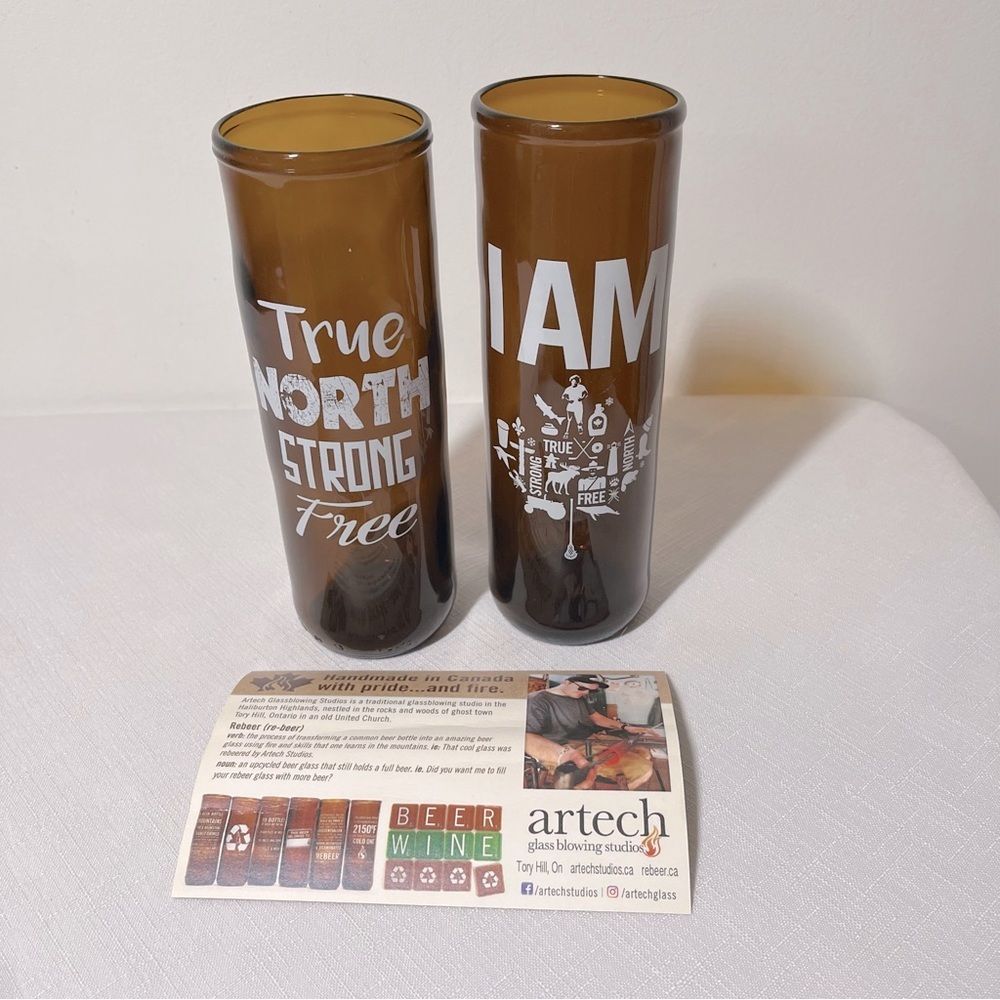 True North Strong Free Glass Set - made from recycled beer bottles. Great gift!